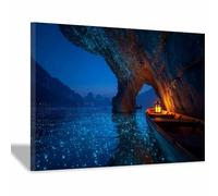 XENIOU cuadros paisajes naturaleza Vistas brillantes del agua desde la cueva cuadro lienzo, cuadros modernos, Salon Dormitorio Comedor Oficina Pasillo Cocina Baño（Multicolor-60x90cm Enmarcado