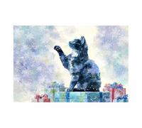 XENIOU murales navideños económicos Escena de nieve de los gatos navideños Para oficina, sala de estar, baño, dormitorio, cocina, decorazioni da parete.（Multicolor-70x100cm Sin marco