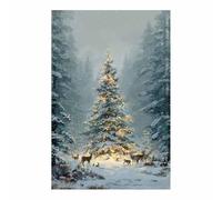 XENIOU murales navideños temáticos Bosque de Árboles de Navidad de Ciervos de Invierno impresión en lienzo, cuadros decoracion, Salon para Dormitorio, Baño（Multicolor-60x90cm Sin marco