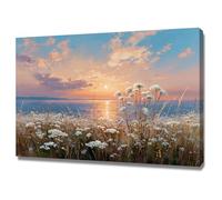 XENIOU - Póster de paisaje de flores frente al mar - Póster de pared, decoración de pared, para casa, oficina, dormitorio, blanco, 70 x 100 cm