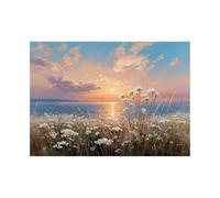 XENIOU Póster Paisaje Pintura paisaje de flores frente al mar póster de pared, decoración de pared, para casa, oficina, dormitorio, blanco, 80 x 120 cm, sin marco