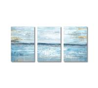 XENITE Cuadro sobre Lienzo 3 Piezas De Pintura Abstracta sobre Lienzo con Temática Costera Pósteres De Arte De Pared con Puesta De Sol Amanecer Y Azul Dorado Decoración del Hogar(Segundo,40x60cm)