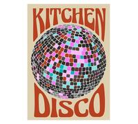 XENITE Cuadro sobre Lienzo Pósteres De Esta Cocina Es para Bailar, Coloridas Pinturas En Lienzo con Diseño De Bola De Discoteca, Citas Divertidas, Imágenes De Pared Modernas(J,30x40cm)