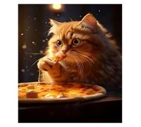 XENITE Cuadro sobre Lienzo Pósteres De Lienzo con Impresiones De Gatos Divertidos Comiendo Pizza, Mural De Un Lindo Gatito, Póster De Pizza para Decoración del Hogar(I,40x60cm)