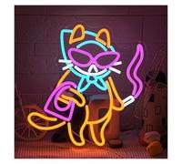 XENITE Luces Art Decoration Christmas Cool Cat Glasses Letrero De Neón Luz LED Regulable Para Dormitorio Tienda De Mascotas Bar Sala De Estar Fiesta Decoración De Pared 15.75inx15.55in