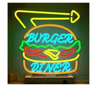XENITE Luces Art Decoration Christmas Diner Burger Letrero De Neón USB Luces Regulables Dormitorio Hogar Fiesta Restaurante Tienda Comida Rápida Almuerzo Decoración Pared 17.5x16.7in