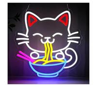 XENITE Luces Art Decoration Christmas Fortune Cat Ramen Letrero De Neón Lucky USB Dimmab Luces LED Para Negocios Tienda Fideos Cocina Hogar Pub Comedor Restaurante 12.8x15.35in