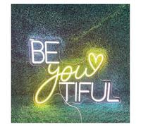 XENITE Luces Art Decoration Christmas Letrero De Neón Be You Tiful Con Luz LED Regulable Para Decorar Paredes De Dormitorios, Tiendas, Salones De Belleza, Apartamentos, 42cmx30cm(White Lemon Yellow)
