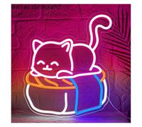 XENITE Luces Art Decoration Christmas Letrero De Neón Con Diseño De Gato, Lámpara Con Interruptor De Atenuación USB Para Tienda De Mascotas, Decoración Publicitaria, Cofe, Feliz, 37x30cm