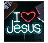 XENITE Luces Art Decoration Christmas Letrero De Neón LED I Love Jesuscon Luz USB Regulable Para Iglesia, Bar, Sala Juegos, Hogar, Dormitorio, Decoración 30.5X20.3cm