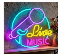 XENITE Luces Art Decoration Christmas Letrero De Neón Live Music Con Patrón De Micrófono Colorido, Arte De Pared Para Decoración De Escenario De Bar En Casa, Crear Escenario(Púrpura)