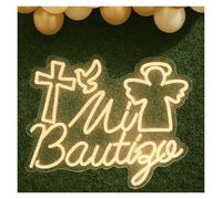 XENITE Luces Art Decoration Christmas Letrero De Neón Mi Bautizo Con Luz LED Regulable Para Fiestas De Cumpleaños, Baby Showers, Decoración De Habitaciones Y Dormitorios 36cmx30cm