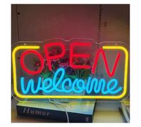 XENITE Luces Art Decoration Christmas Letrero De Neón Open Welcome Con Letras De Colores, Ideal Para Decorar Paredes De Negocios, Regulable, Ideal Para Bares, Hoteles, Tiendas Y Discotecas,43x23cm