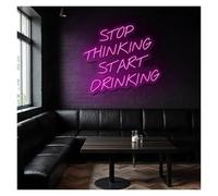 XENITE Luces Art Decoration Christmas Letrero De Neón Stop Thinking Start Drinking Ideal Para Decoración De Pared De Bares, Clubes Y Tiendas, Con Luz Regulable De 51cm(Re)