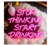 XENITE Luces Art Decoration Christmas Letrero De Neón STOP THINKING START DRINKINGPara Bar, Dormitorio, Cueva De Hombre, Fiesta, Decoración De Pared Divertida, Regulable Por USB, 36x32cm