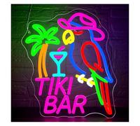 XENITE Luces Art Decoration Christmas Letrero De Neón Tiki Bar Con Loro De Cóctel, Luz LED Regulable Para Bares, Tiendas, Fiestas De Cumpleaños En La Playa O Como Decoración 40cmx34cm