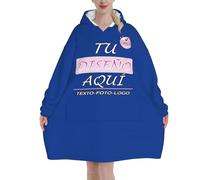 Xenorith Bata Manta Personalizada Sudadera Mujer y Hombre Manta con Capucha Grande Hoodie Sudaderas con Texto y Foto Batas de casa Invierno Tallas Grandes Batamanta Regalos Personalizados