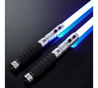 XenoSaber - Juego de 2 sables de doble hoja XRGB 3.0, doble 2 en 1, sable de luz de control de movimiento, 16 fuentes de sonido, control de aplicación de cambio de color infinito, empuñadura de metal