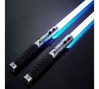 XenoSaber - Juego de 2 sables de doble hoja XRGB 3.0, doble 2 en 1, sable de luz de control de movimiento, 16 fuentes de sonido, control de aplicación de cambio de color infinito, empuñadura de metal