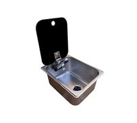 XENPER®Fregadero con tapa camper 32x26 cm incluye grifo agua fria 12v y desague acodado camping autocaravana (GRIFO AGUA FRIA PARA BOMBA SUMERGIBLE)