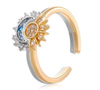 XENQITO 2 Piezas Anillos De Sol Y Luna, Elegantes Anillos Para Mujer, Anillos Fidget Ajustables, Siempre Juntas, Anillos De JoyeríA Apilables, Accesorios AntiestréS, Regalo De Moda Para Mujeres