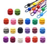 XENQITO 20 Pcs Cierre de Cordón de Plástico de Doble Orificio, Cerradura de Cordón con Resorte, Cierre de Cordón, Ajustable Cierre Pulsera Tela para Cordones Elasticos, Sombreros, Cordones y Mochilas