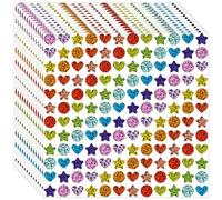 XENQITO 2160 Piezas Pegatinas Estrellas, Diámetro Prémium 1cm Pegatinas Estrellas Sonrientes con Purpurina Paquete Rollo Láser Suministros Decoración Pegatinas Recompensa Adecuados para Profesores