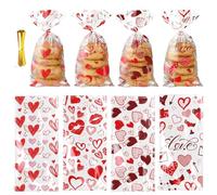 XENQITO 50 Piezas Unidades De Bolsas De CelofáN Con Corazones Rojos, Bolsas Con Cierre AutomáTico Para Regalos De Fiesta, Bolsa Regalo San Valentin,Para Decoraciones De Bodas Y Fiestas De San ValentíN