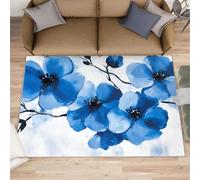 XEODIAT Alfombra de área de flores azules, 140 x 200 cm, pintura al óleo abstracta, lavable a máquina, alfombra suave y afelpada para sala de estar y dormitorio
