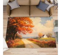 XEODIAT Alfombras de pintura al óleo de paisaje otoñal para dormitorio, 60 x 110 cm, estilo pastoral otoñal, alfombras de sala de estar, alfombras de hojas de arce rojas, alfombra antideslizante para