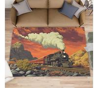 XEODIAT Alfombras de tren de vapor para dormitorio, 60 x 110 cm, vintage, steampunk, alfombras de sala de estar, alfombras de revolución industrial ferroviaria, alfombra antideslizante para comedor