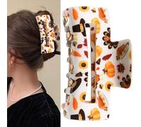 Xepeelo Pinzas para el pelo de calabaza otoñal, pinzas para el pelo de arce otoñal, pinzas de garra de Acción de Gracias, pinzas rectangulares para el pelo, clip de mandíbula de pavo con diseño de