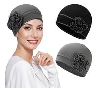 XEPST 2 Gorros Oncologicos, Turbantes para Mujer, Gorro de Cáncer para Pérdida de Cabello, Pañuelo Cabeza, Negro, Gris