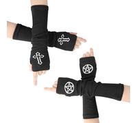 XEPST 2 Pares Y2K Guantes Góticos sin Dedos con Manga de Brazo para Mujer, Calentadores de Brazo Guantes Negros Mitones de Muñeca Góticos Punk para Mujeres Disfraz de Halloween Cosplay