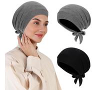 XEPST 2 PIEZAS de Gorro Hijab para Mujer, Musulmán Islámico Debajo del Gorro Hijab, Gorro Forrado de Satén, Turbantes para el Cabello con Lazo Trasero para Mujer, Gorro para Dormir de Quimioterapia, A