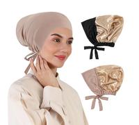 XEPST 2 UDS Hiyab Undercap para Mujer, Satén Debajo de la gorra para Hijab Bufanda de Cabeza Musulmana Islámica Hijab Modal Envolturas de cabeza Turbantes para Mujer Gorro de dormir de Quimioterapia,A
