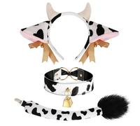 XEPST 3 Piezas Disfraz de Vaca, Accesorios de Vestuario Vaca Diadema Orejas, Gargantilla, Cola, Disfraz Animal para Niños y Adultos para Halloween Carnaval Cosplay Cumpleaños Día Mundial del Libro