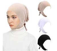 XEPST 3PCS de Gorro Hijab para Mujer,Musulmán Islámico Debajo del Gorro Hijab Tela de Seda de Leche Hijab Underscarf Tie Back Turbante de Cobertura Completa para Mujer Gorro de Dormir de Quimioterapia