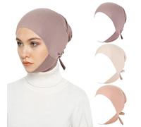 XEPST 3PCS de Gorro Hijab para Mujer,Musulmán Islámico Debajo del Turbante Hijab Tela de Seda de Leche Underscarf Tie Back Turbante de Cobertura Completa para Mujer Gorro de Dormir de Quimioterapia, B