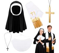 XEPST 5 piezas Accesorios para disfraces de pareja de sacerdote y monja para Halloween - tocado y collar de monja con colgante de cruz, estola de sacerdote para adultos, ideal para cosplay y carnaval