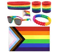 XEPST Accesorios LGBTQ Gay Pride - Juego de Arcoíris Pride de 6 PIEZAS con Banda para la Cabeza con Bandera Pride Pulseras Gafas de Sol Pulsera Pride para Eventos del Orgullo Gay Desfiles del Orgullo