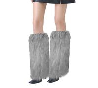 XEPST Calentadores de Piernas para Mujer, Piel Sintética Calentador de Piernas Puños Peludos Botas Cubiertas, Legwarmers Calentador de Pierna de Tobillo de Moda de Invierno, Gris
