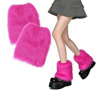 XEPST Calentadores de Piernas para Mujer, Piel Sintética Calentador de Piernas Puños Peludos Botas Cubiertas, Legwarmers Calentador de Pierna de Tobillo de Moda de Invierno, Rojo rosado, 25 cm
