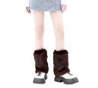 XEPST Calentadores de Piernas para Mujer, Piel Sintética Calentador de Piernas Puños Peludos Botas Cubiertas, Legwarmers Calentador de Pierna de Tobillo de Moda de Invierno, Café, 25 cm