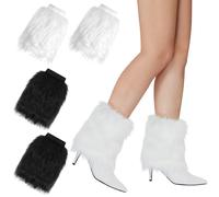 XEPST Calentadores de Piernas para Mujer, Piel Sintética Calentador de Piernas Puños Peludos Botas Cubiertas, Legwarmers Calentador de Pierna de Tobillo de Moda de Invierno (Negro, Blanco)