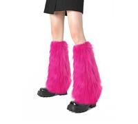 XEPST Calentadores de Piernas para Mujer, Piel Sintética Puños Peludos Botas Cubiertas, Legwarmers de Tobillo de Moda de Invierno (Rosa Roja)