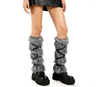 XEPST Calentadores de Piernas Peludos de Piel Sintética para Mujeres Hombres, Calentadores Vikingos Puños de Piel Cálida Accesorio de Cosplay para Disfraz Medieva, Gris