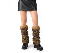 XEPST Calentadores de Piernas Peludos de Piel Sintética para Mujeres Hombres, Calentadores Vikingos Puños de Piel Cálida Accesorio de Cosplay para Disfraz Medieva, Marrón con puntas negras