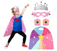 XEPST Capa de superhéroes para niños, disfraz de superhéroe con máscara de superhéroe y pulsera de corona, perfecto para Halloween, carnaval, cosplay, accesorios para niños de 3 a 10 años, niñas
