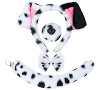 XEPST Conjunto de Disfraces Dálmatas, Orejas y Cola de Perro con Diadema de Orejas Dálmatas y Cola de Perro para Disfraz de Animal Cosplay Cumpleaños Carnaval de Halloween, Blanco y Negro